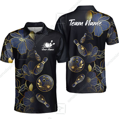Custom Bowling Jersey Polo Shirt, Flower Bowling Pattern Gradient Gold, Custom Bowling Jersey Team Shirt For Players With Name and Team Name