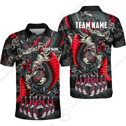 Custom Bowling Jersey Polo Shirt, Oriental Jade Dragon & Classic Clouds, Custom Bowling Jersey Team Shirt For Players With Name & Team Name