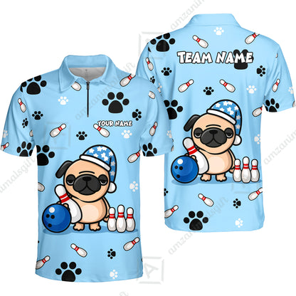 Custom Bowling Polo Shirt, Pug Lover Bowling Custom Bowling Polo Team Shirt With Name & Team Name