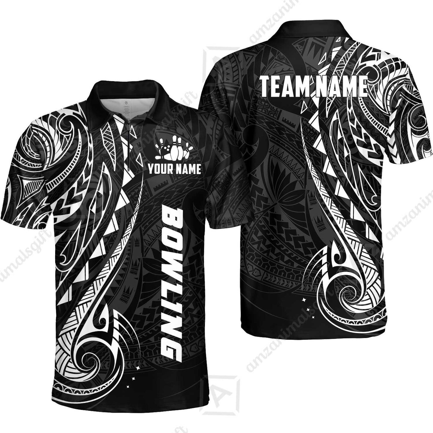 Custom Bowling Jersey Polo Shirt, Polynesian Maori Tribal Tattoo Bowling, Custom Bowling Jersey Team Shirt For Players With Name and Team Name