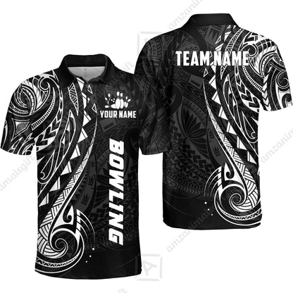 Custom Bowling Jersey Polo Shirt, Polynesian Maori Tribal Tattoo Bowling, Custom Bowling Jersey Team Shirt For Players With Name and Team Name