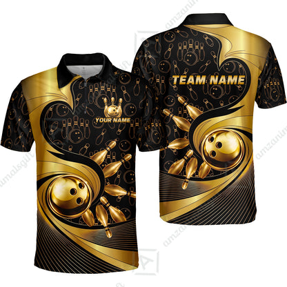 Custom Bowling Jersey Polo Shirt, Bowling Gold Swirling Pattern, Personalize Name and Team Name