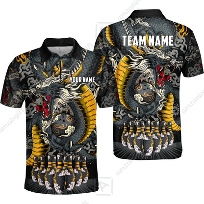 Custom Bowling Jersey Polo Shirt, Oriental Jade Dragon & Classic Clouds, Custom Bowling Jersey Team Shirt For Players With Name & Team Name