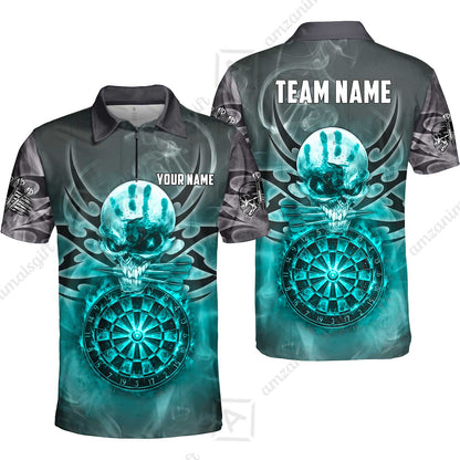 Custom Darts Jersey Polo Shirt, Glowing Fire Skull Tribal, Custom Dart Jersey Team Shirt For Players With Name & Team Name