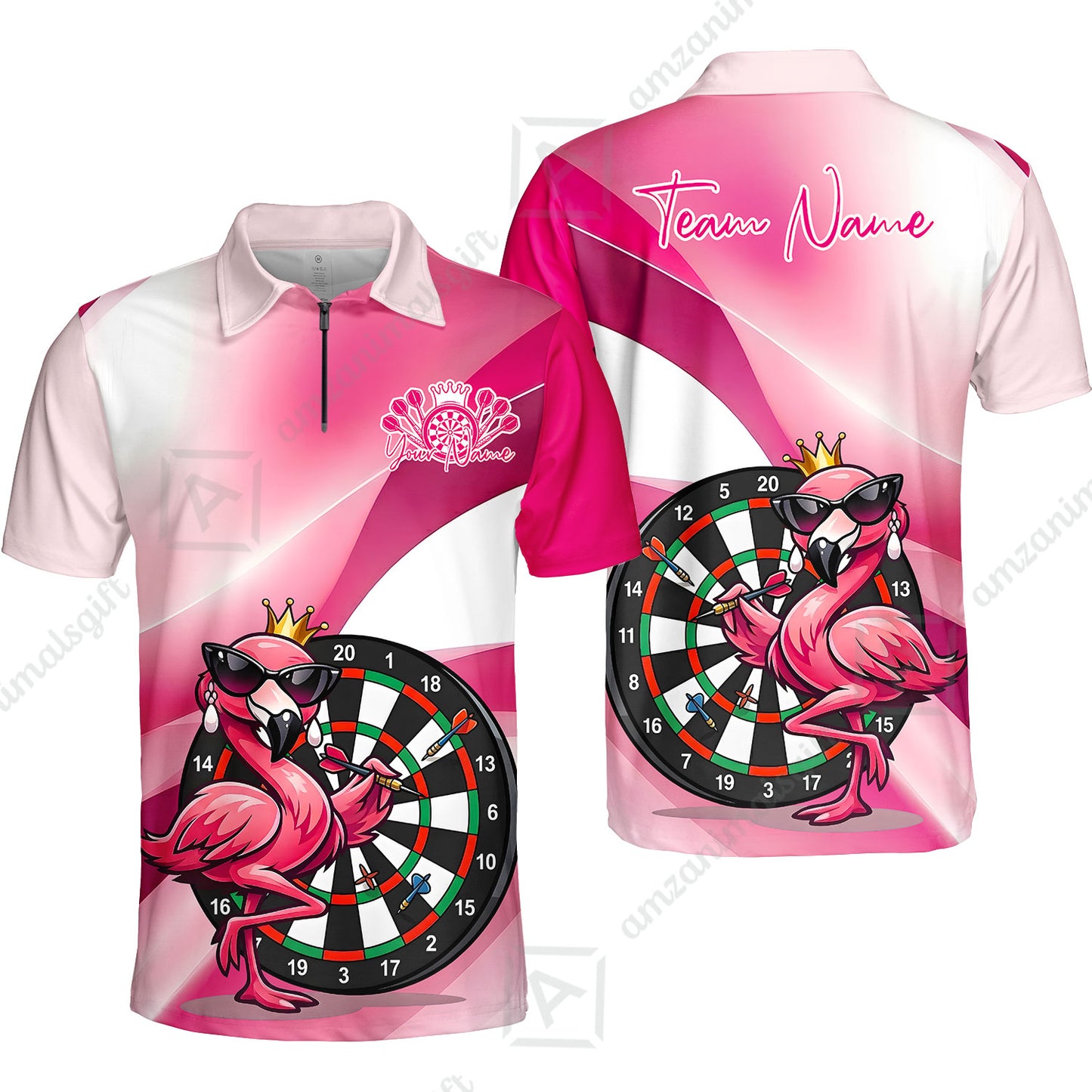 Custom Darts Women Polo Shirt, Queen Flamingo Darts, Custom Dart Polo Team Shirt For Players With Name & Team Name