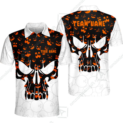 Custom Bowling Jersey Polo Shirt, Halloween Pattern Skull, Custom Bowling Jersey Team Shirt For Players With Name & Team Name