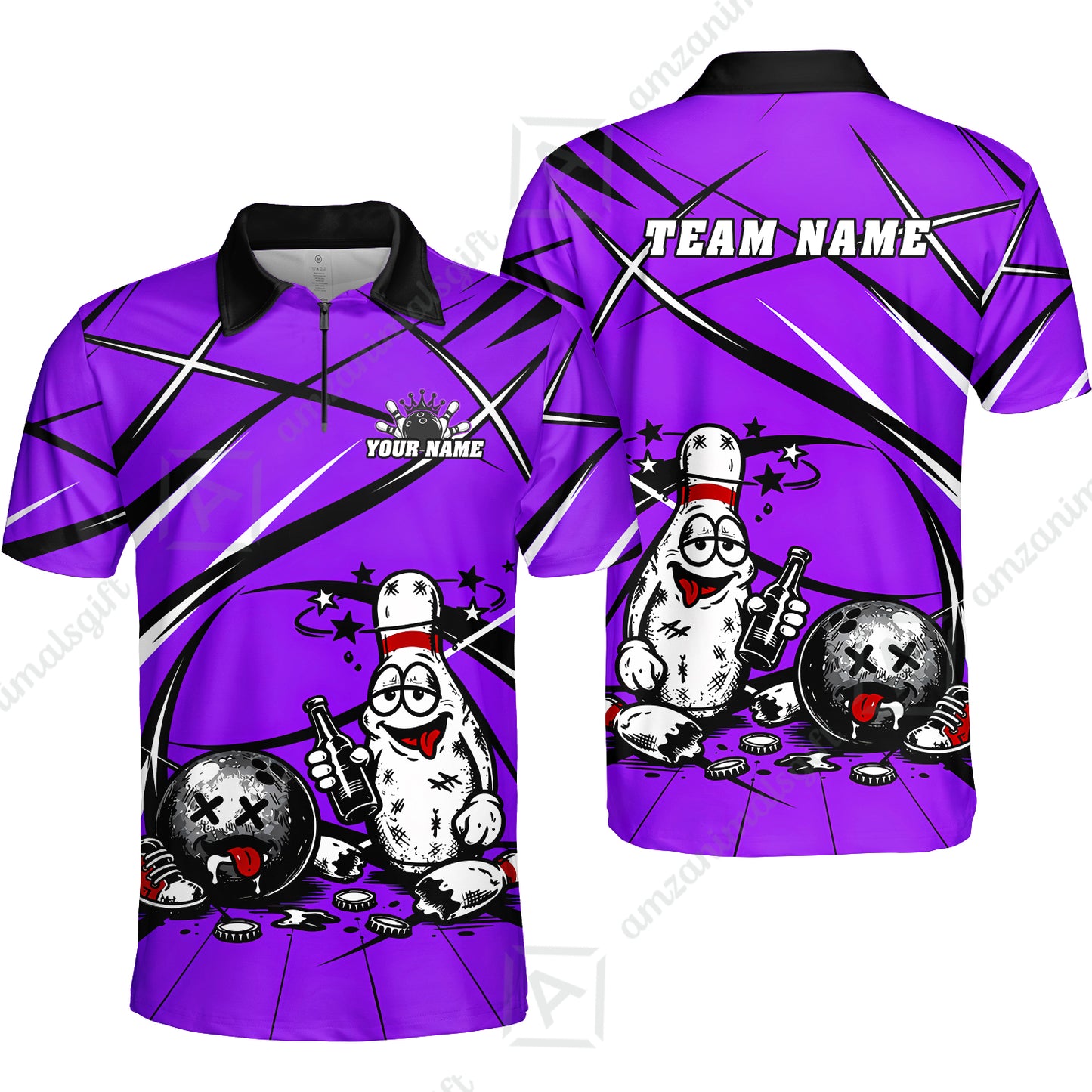 Custom Bowling Jersey Polo Shirt, Drunk Bowling Pin And Ball, Custom Bowling Jersey Team Shirt For Players With Name & Team Name