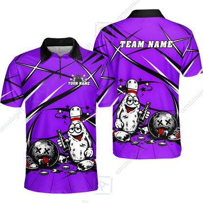 Custom Bowling Jersey Polo Shirt, Drunk Bowling Pin And Ball, Custom Bowling Jersey Team Shirt For Players With Name & Team Name