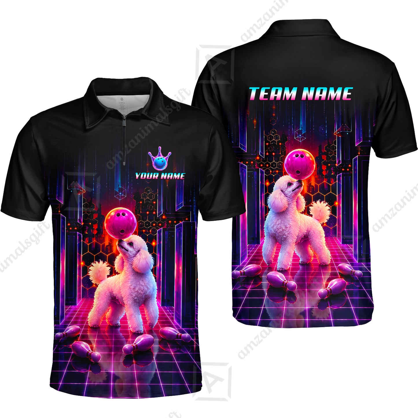 Custom Bowling Jersey Polo Shirt, Cyber Bowling Dog, Custom Bowling Jersey Team Shirt For Players With Name & Team Name