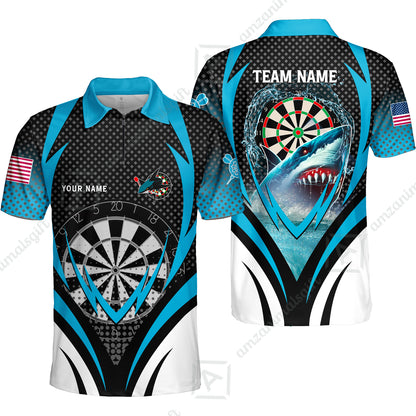 Custom Blue Dartboard Darts Team Jersey Polo Quarter-Zip Shirts, Customized Name Team Name Darts Team Jerseys Uniform