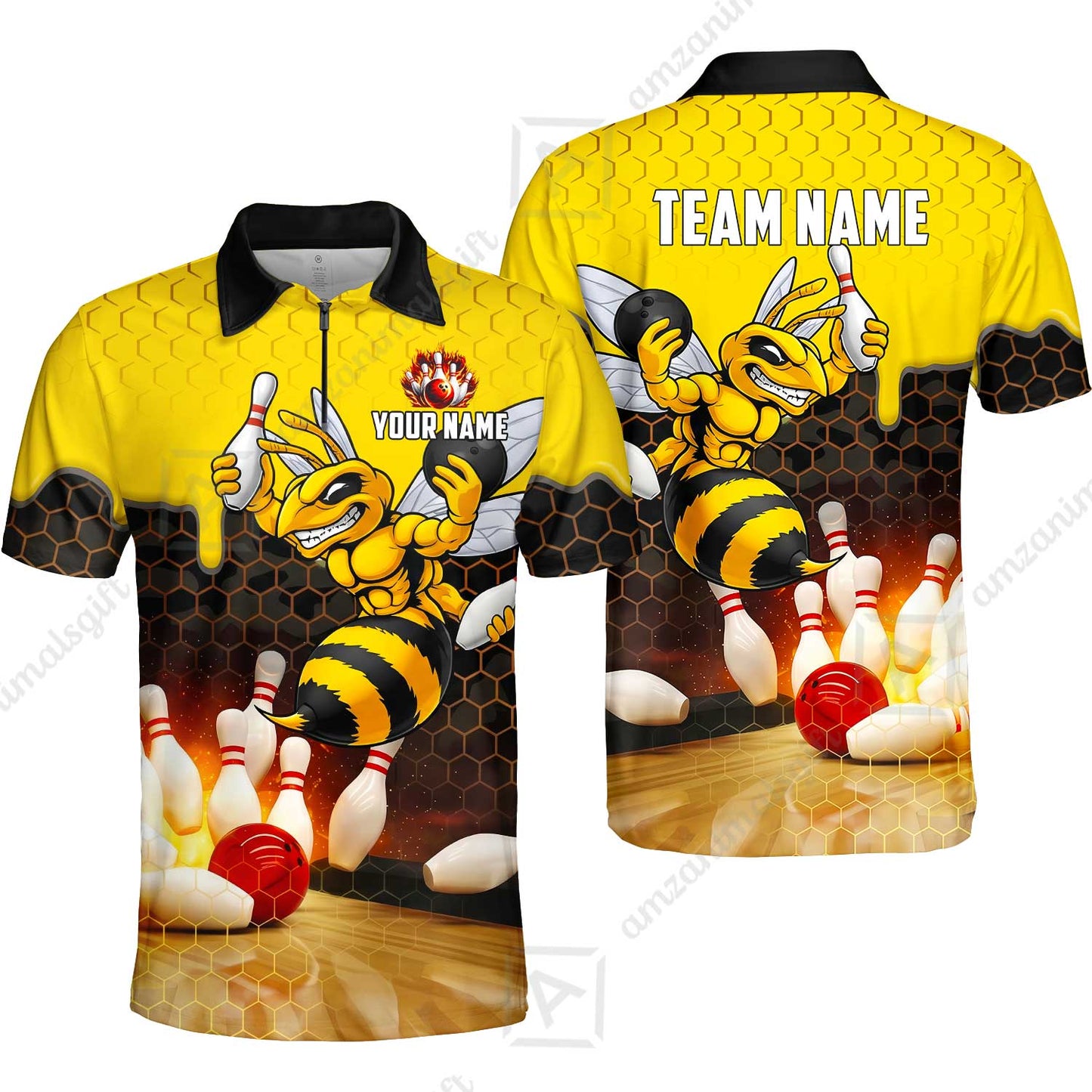 Customized Hornet Strike & Honeycomb Dripping Bowling Jersey, Custom Name And Team Name For Bowlers