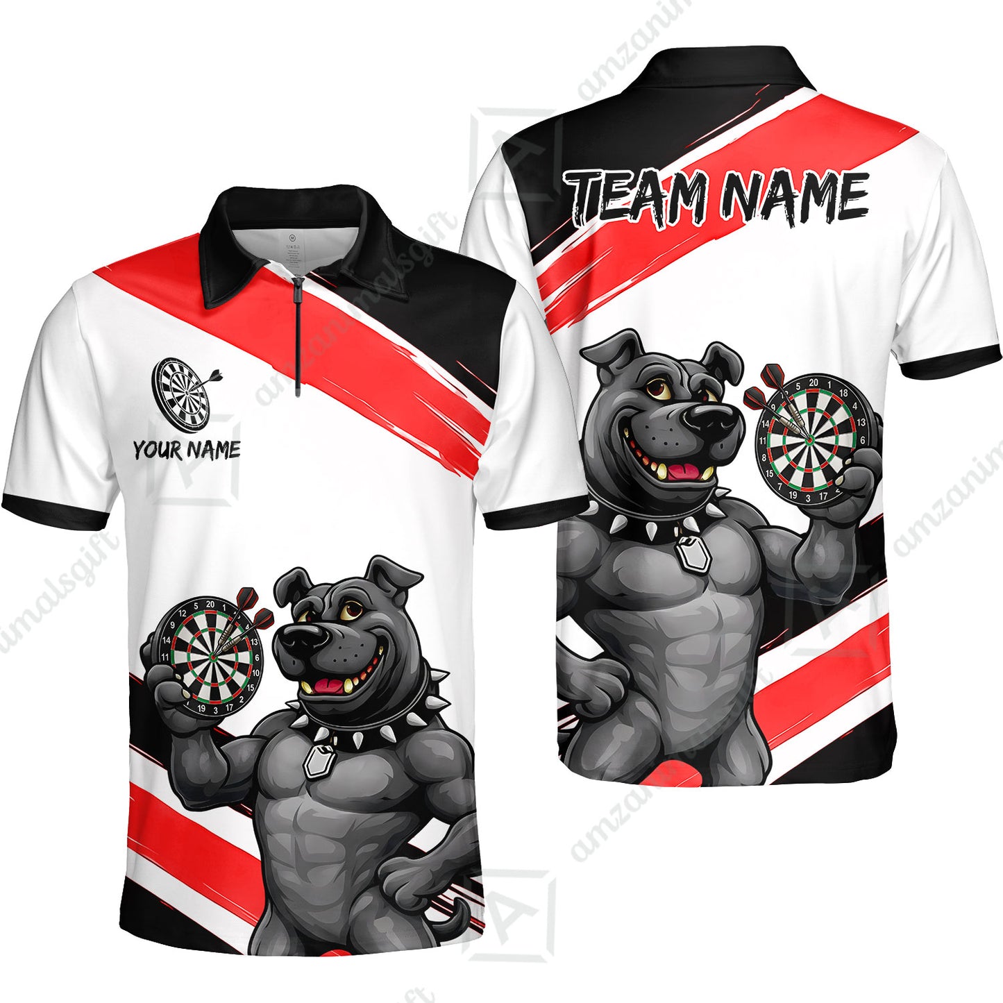Custom Darts Jersey Polo Shirt, Pitbull Hold Dart Board, Custom Dart Jersey Team Shirt For Players With Name & Team Name