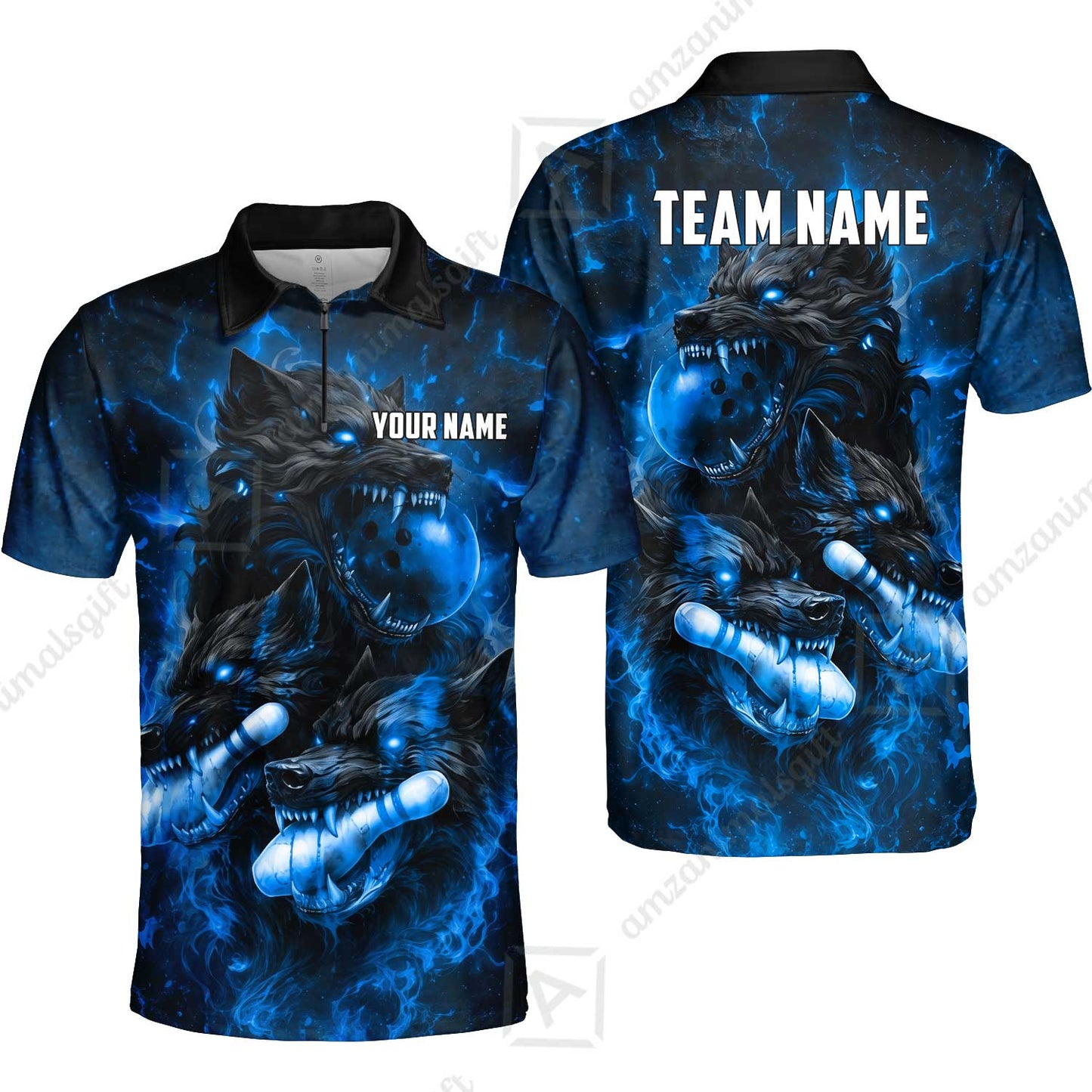 Custom Bowling Jersey Polo Shirt, Dark Fantasy Hellfire Werewolf, Custom Bowling Jersey Team Shirt For Players With Name & Team Name