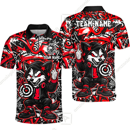 Customized Darts Team Uniform Shirt, Cool Cartoon Wolf With Dartboard, Personalized Name And Team Name