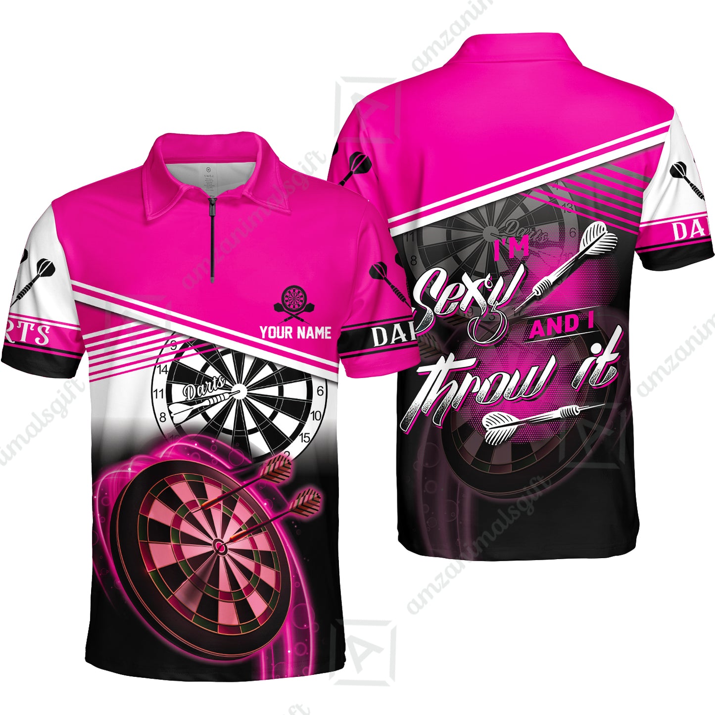Darts Custom Name Men Polo Shirt, Dartboard Personalized Pink Men Polo Shirt Gift For Darts Lovers, Friend, Team, I'm Sexy And I Throw It