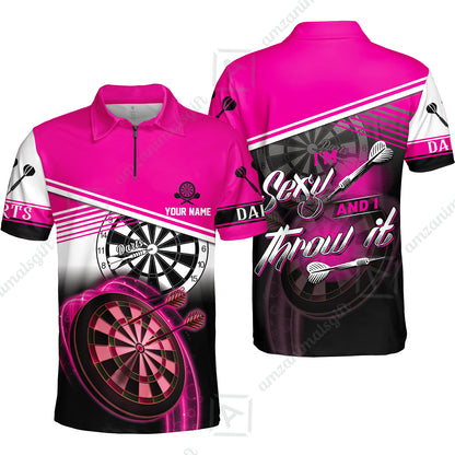 Darts Custom Name Men Polo Shirt, Dartboard Personalized Pink Men Polo Shirt Gift For Darts Lovers, Friend, Team, I'm Sexy And I Throw It