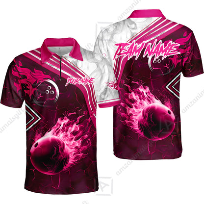 Customized Bowling Unisex Polo Shirt, Fire & Smoke Bowling Ball, Bowling Uniform - Personalized Name And Team Name