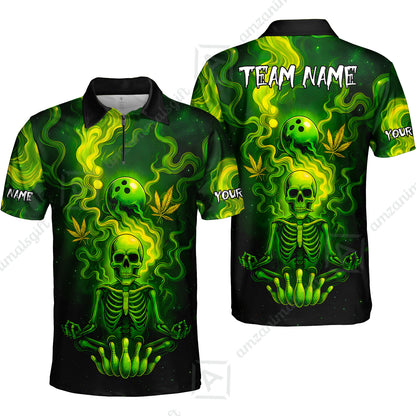 Custom Bowling Team Unisex Polo Shirt, Neon Skull CNB Bowling Custom Shirt Featuring Personalized Name and Team Name