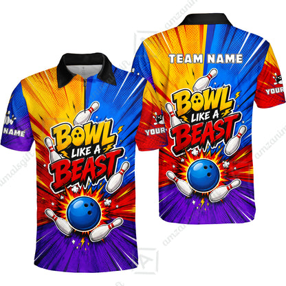 Custom Bowling Jersey Polo Shirt, Comic Pop Art Beast Mode Blast, Custom Bowling Jersey Team Shirt For Players With Name and Team Name
