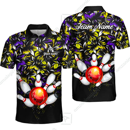 Custom Bowling Jersey Polo Shirt, Tropical Floral Bowling, Custom Bowling Jersey Team Shirt For Players With Name & Team Name
