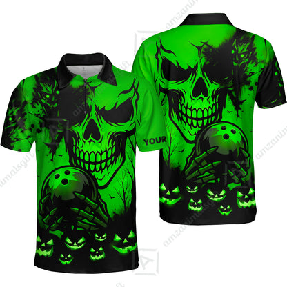 Custom Bowling Jersey Polo Shirt, Pumpkins Skull Halloween, Custom Bowling Jersey Team Shirt For Players With Name & Team Name