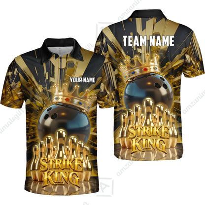 Custom Bowling Jersey Polo Shirt, Luxury Gold Strike King Crown, Custom Bowling Jersey Team Shirt For Players With Name and Team Name