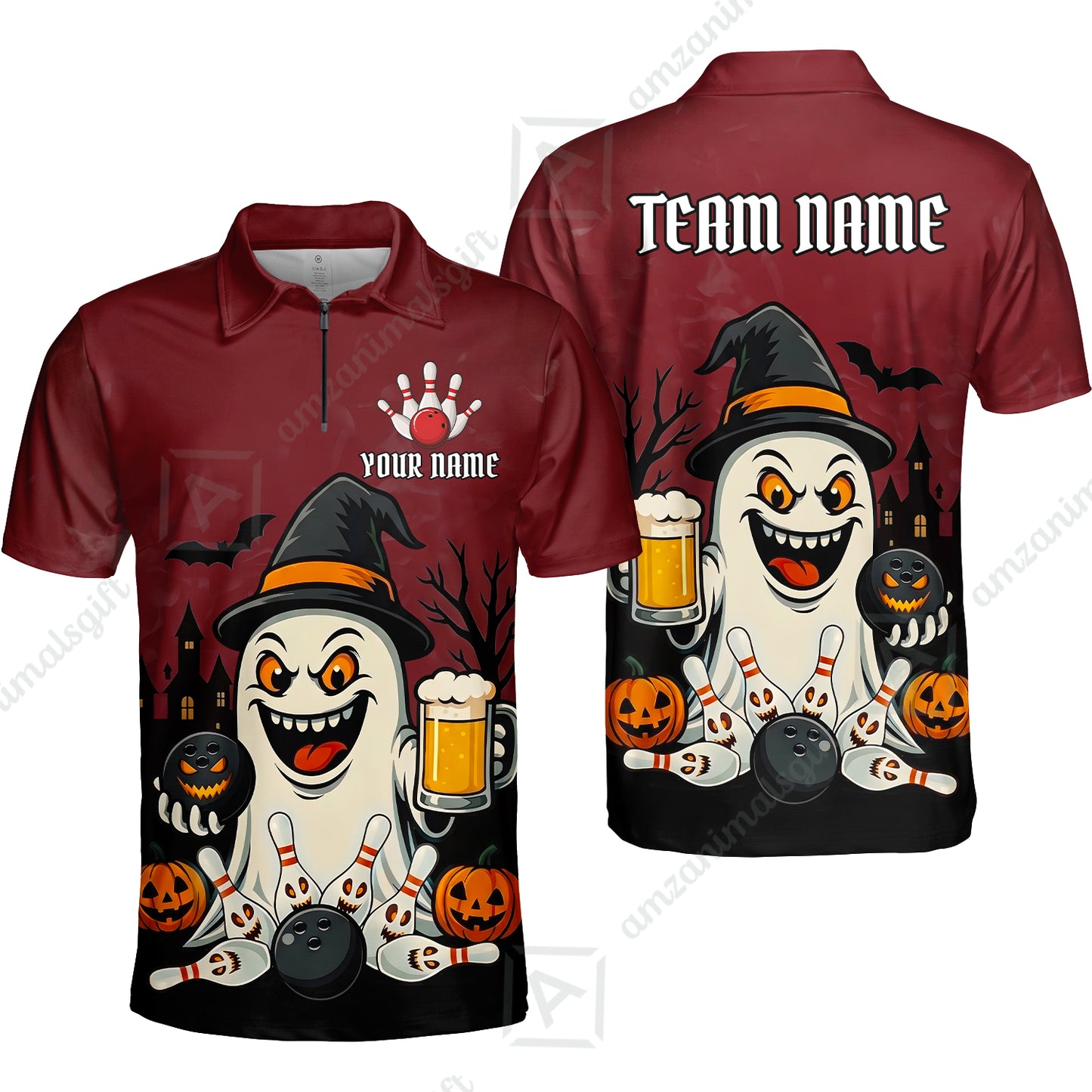 Custom Bowling Jersey Polo Shirt, Bowling Halloween Witch, Custom Bowling Jersey Team Shirt For Players With Name & Team Name