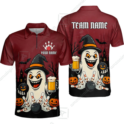 Custom Bowling Jersey Polo Shirt, Bowling Halloween Witch, Custom Bowling Jersey Team Shirt For Players With Name & Team Name