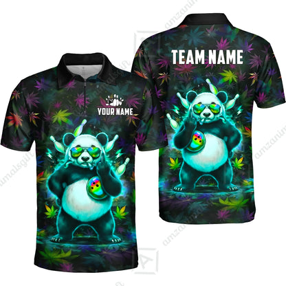 Custom Bowling Jersey Polo Shirt, Badass Stoner Panda & Psychedelic Leaves, Custom Bowling Jersey Team Shirt For Players With Name & Team Name