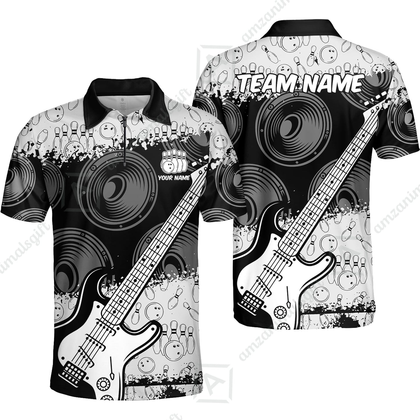 Customized Bowling Unisex Polo Shirt, Guitar Speaker Bowling, Bowling Uniform - Personalized Name Team Name For Bowlers