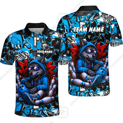 Custom Bowling Jersey Polo Shirt, Badass Wolf Mascot Bowling, Custom Bowling Jersey Team Shirt For Players With Name & Team Name