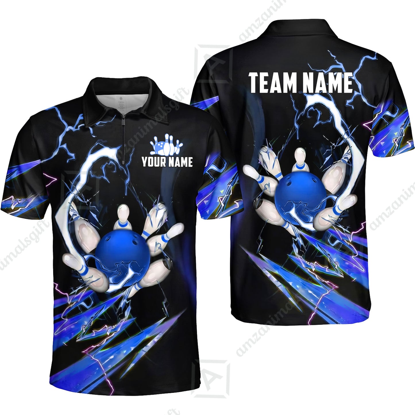 Custom Bowling Jersey Polo Shirt, Electric Strike & Neon Plasma, Custom Bowling Jersey Team Shirt For Players With Name & Team Name