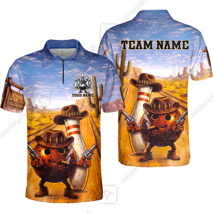 Custom Bowling Jersey Polo Shirt, Wild West Cowboy Gunslinger, Custom Bowling Jersey Team Shirt For Players With Name and Team Name