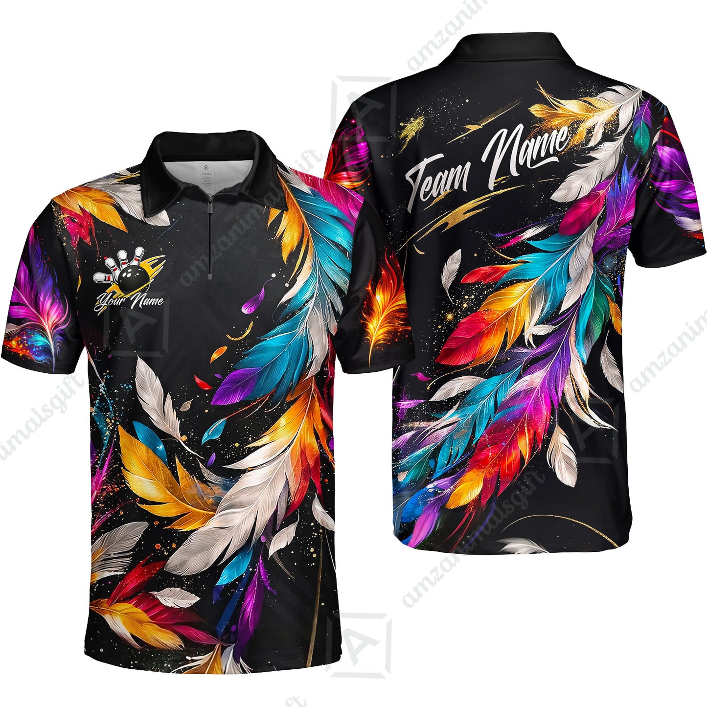 Custom Bowling Jersey Polo Shirt, Colorful Feather Bowling, Custom Bowling Jersey Team Shirt For Players With Name & Team Name