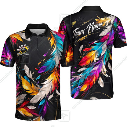 Custom Bowling Jersey Polo Shirt, Colorful Feather Bowling, Custom Bowling Jersey Team Shirt For Players With Name & Team Name