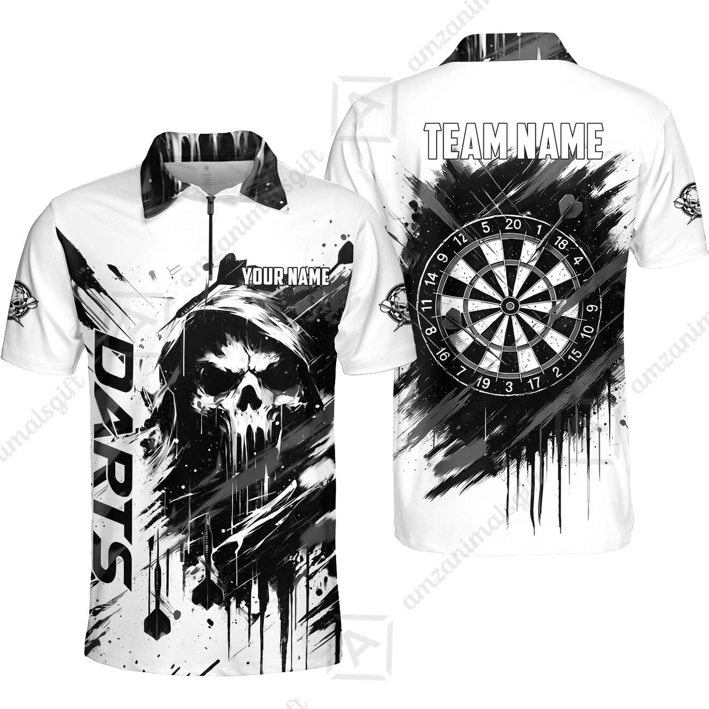 Custom Darts Jersey Polo Shirt, Grim Reaper Sketch Splatter, Custom Dart Jersey Team Shirt For Players With Name & Team Name
