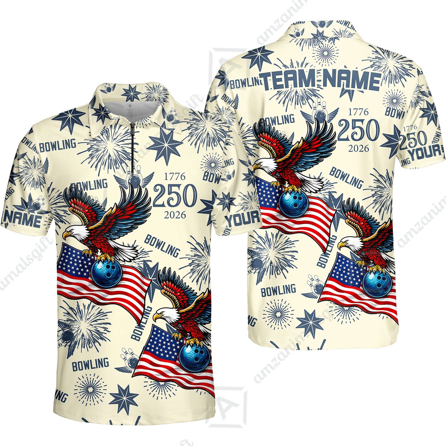 Custom Bowling Jersey Polo Shirt, USA 250 Years of Independence Bowling, Custom Bowling Jersey Team Shirt For Players With Name and Team Name