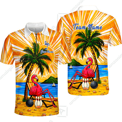 Custom Bowling Jersey Polo Shirt, Flamingo Aloha, Custom Bowling Jersey Team Shirt For Players With Name and Team Name