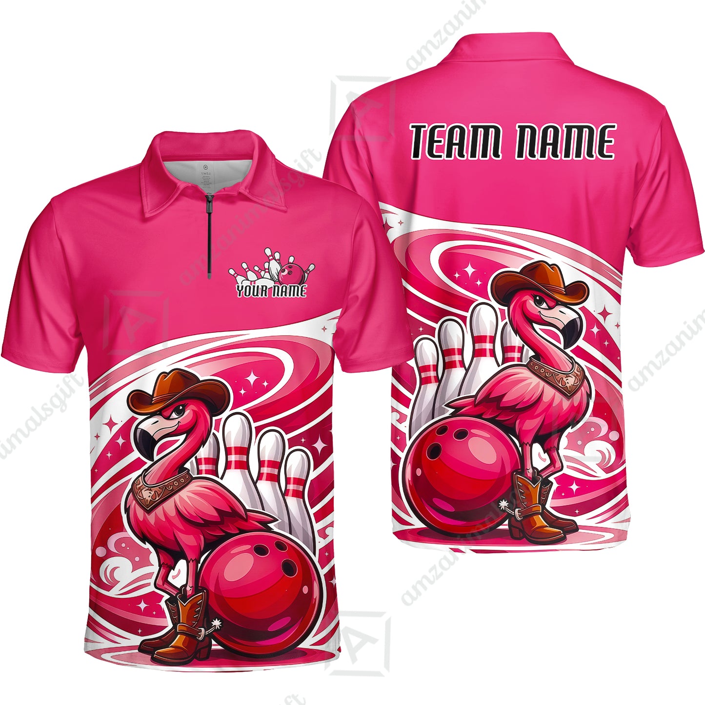 Custom Women Polo Shirt, Western Flamingo, Custom Bowling Women Polo Team Shirt For Players With Name & Team Name