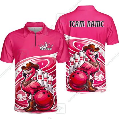 Custom Women Polo Shirt, Western Flamingo, Custom Bowling Women Polo Team Shirt For Players With Name & Team Name
