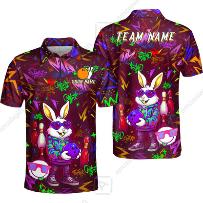 Custom Hip Hop Rabbit Bowling Jersey Polo Shirt, Custom Hip Hop Rabbit Bowling Jersey Team Shirt For Players With Name & Team Name
