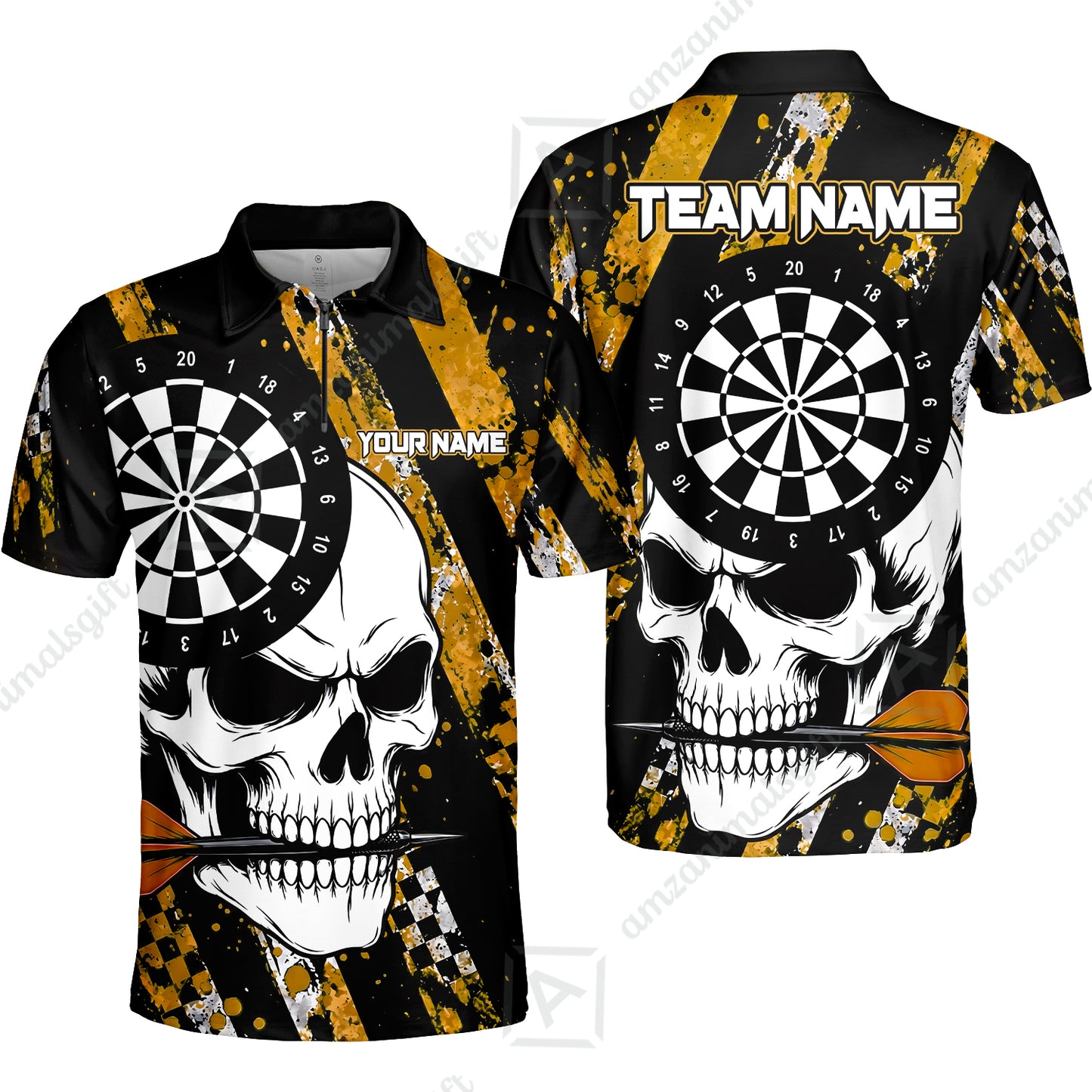 Custom Darts Jersey Polo Shirt, Skull Bites Dart, Custom Dart Jersey Team Shirt For Players With Name & Team Name