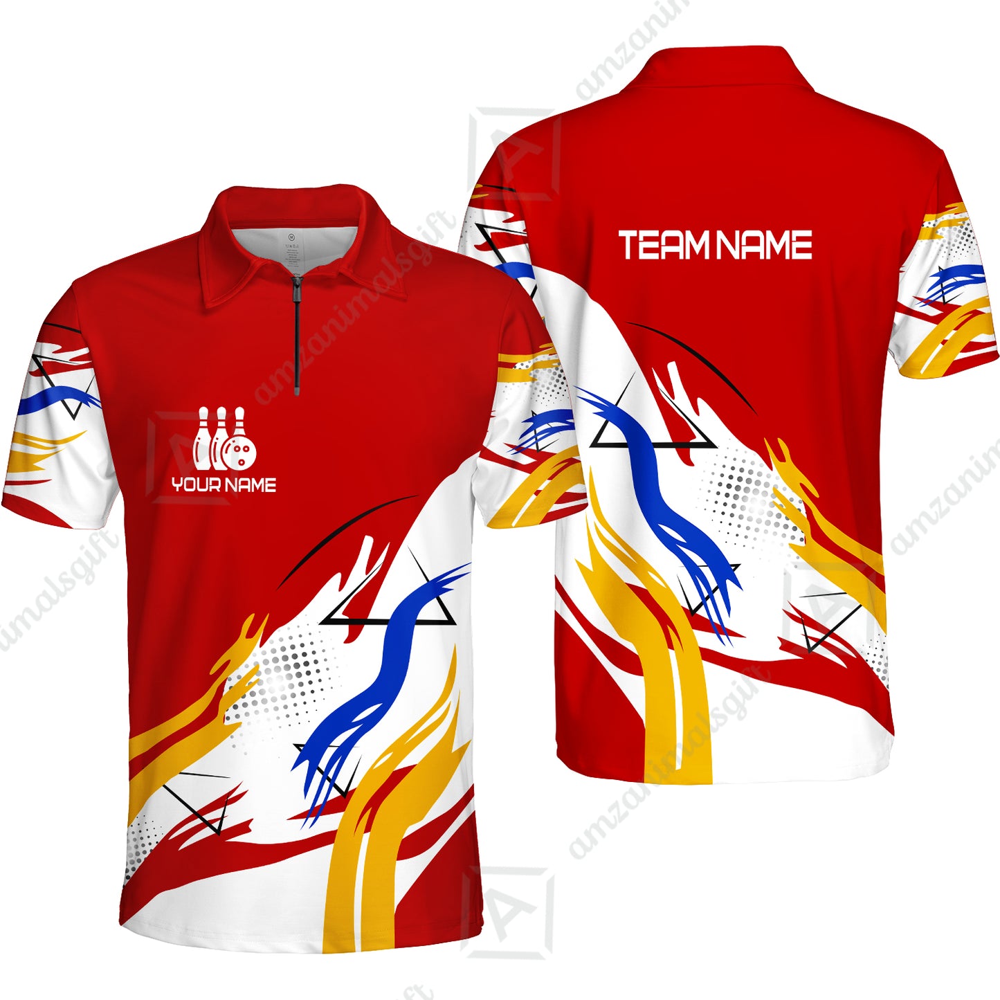 Customize Name, Team Name Bowling Jersey, Bowling Team Jersey Multicolor Polo Quarter-Zip Shirts, Custom Bowling Uniforms Jerseys