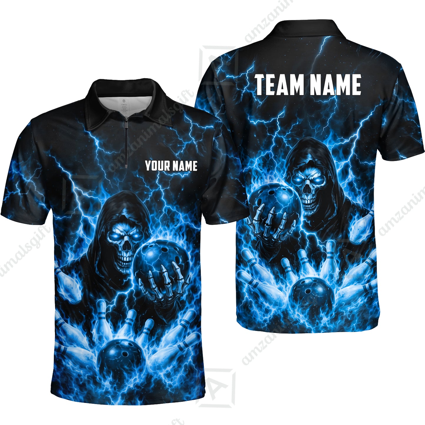 Custom Bowling Jersey Polo Shirt, Lightning Grim Reaper, Custom Bowling Jersey Team Shirt For Players With Name & Team Name