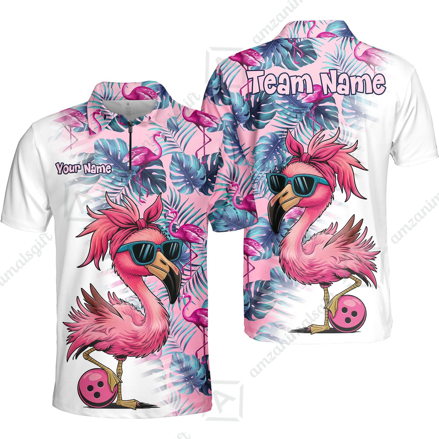 Custom Bowling Jersey Polo Shirt, Tropical Palm Leaves Bowling, Custom Bowling Jersey Team Shirt For Players With Name & Team Name
