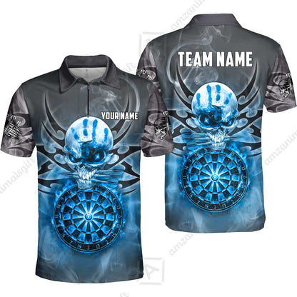 Custom Darts Jersey Polo Shirt, Glowing Fire Skull Tribal, Custom Dart Jersey Team Shirt For Players With Name & Team Name