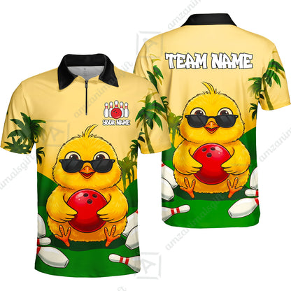 Custom Bowling Jersey Polo Shirt, Grass Landscape Chicken Bowling, Personalize Name and Team Name