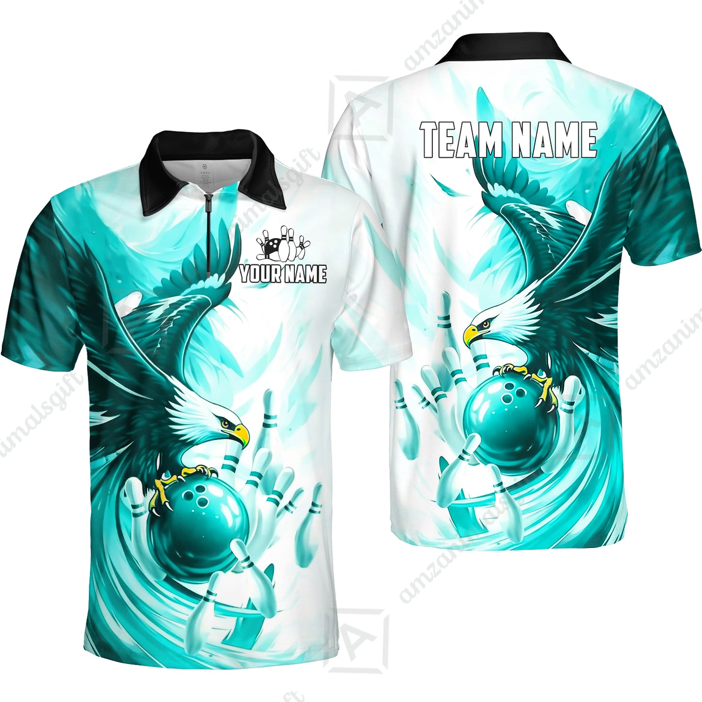 Custom Bowling Jersey Polo Shirt, Soaring Eagle, Custom Bowling Jersey Team Shirt For Players With Name & Team Name