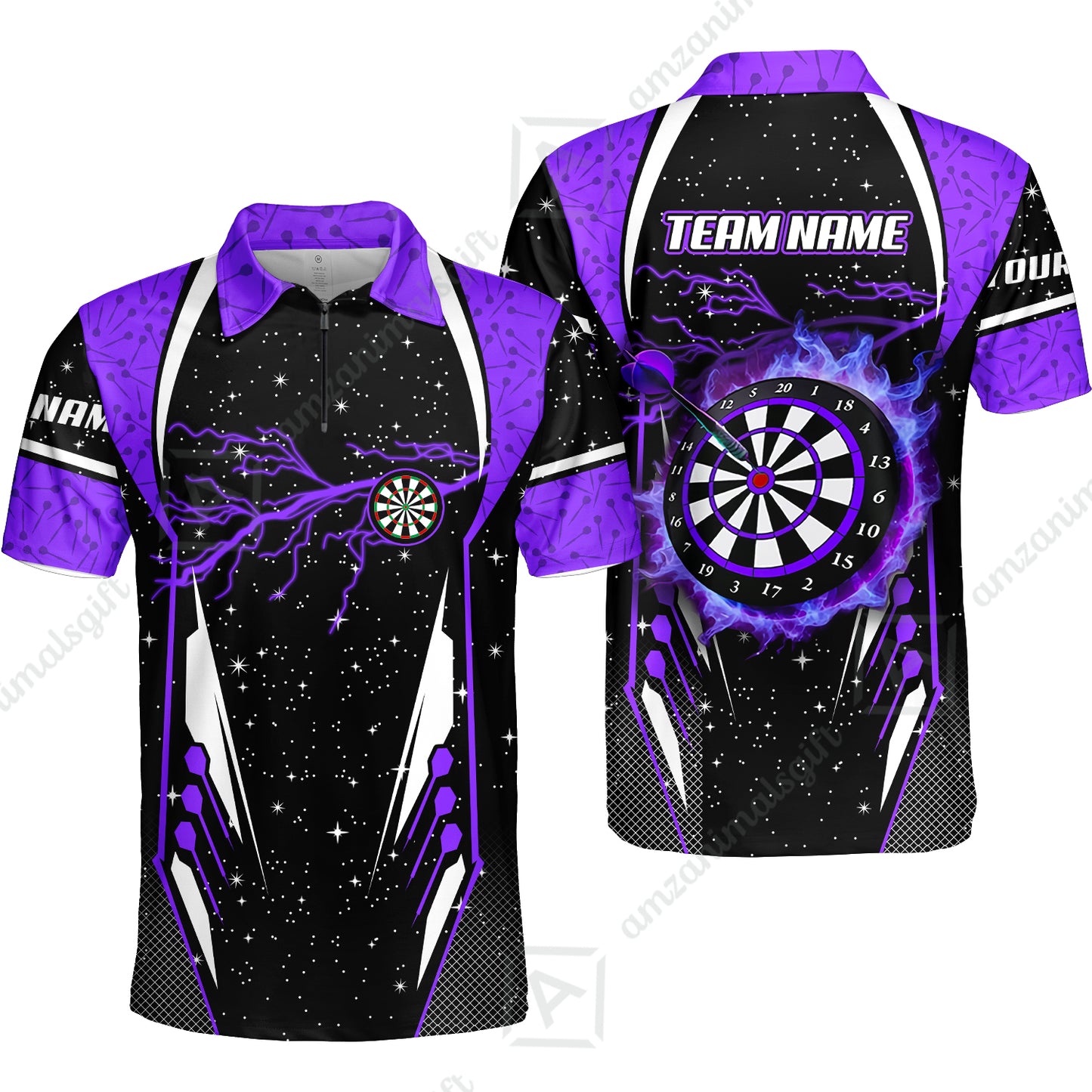 Custom Lightning Glitter Darts Team Unisex Polo Shirts, Customized Name Team Name Darts Team Jerseys Uniform