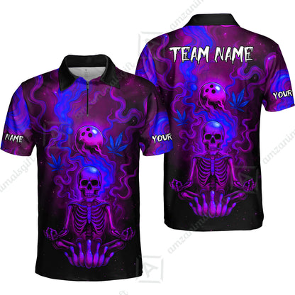 Custom Bowling Team Unisex Polo Shirt, Neon Skull CNB Bowling Custom Shirt Featuring Personalized Name and Team Name